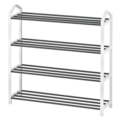 4-Tier Shoe Rack White Plastic Frame, Gray Coating, up to 12 Pairs