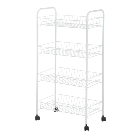 4-Shelf Steel Laundry Cart with Caster Wheels, White