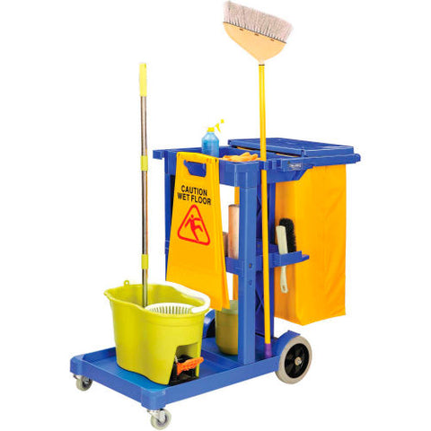 Janitor Cart Blue with 25 Gallon Vinyl Bag
