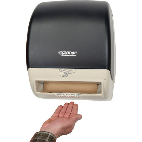 Global™ Plastic Automatic Roll Paper Towel Dispenser - 8" Roll, Smoke Gray/Beige Finish