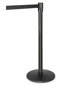 Crowd Control Barrier Post with Retractable Belt - Black, 7 1⁄2'