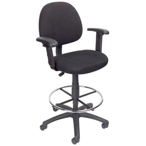 Boss Drafting Stool with Footring and Adjustable Arms -Fabric - Black