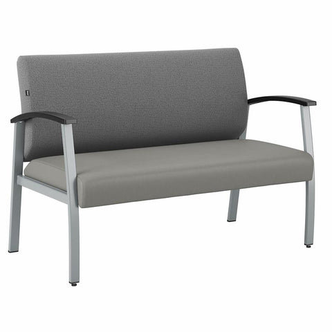 Waiting Room Loveseat in Gray Fabric and Bonded Leather