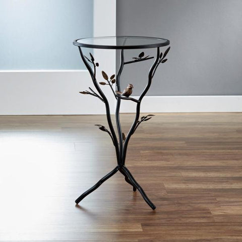 24 in. Antique Bronze Bird and Branches Tripod Side Table