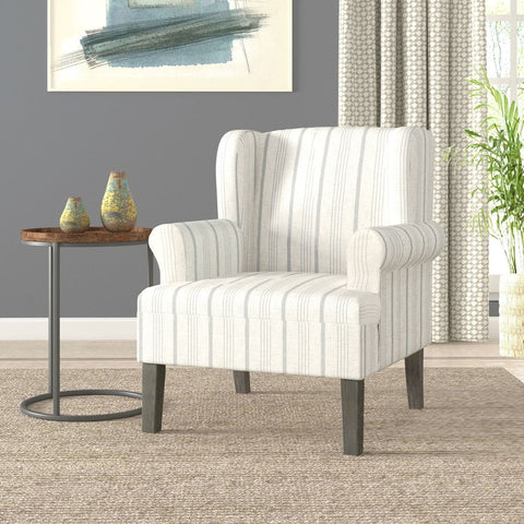 HomePop Emerson Rolled Arm Accent Chair - Dove Grey Stripe