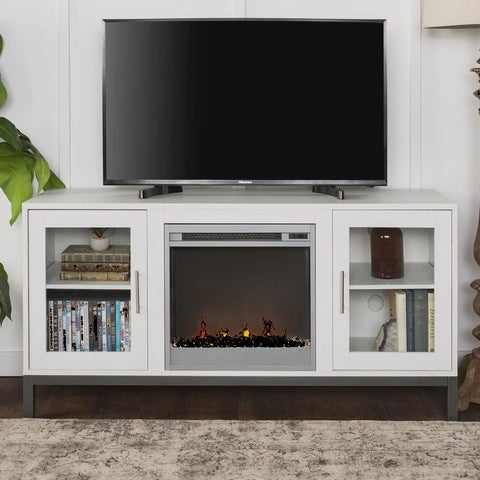 52-inch Fireplace TV Stand Console with Metal Base - White