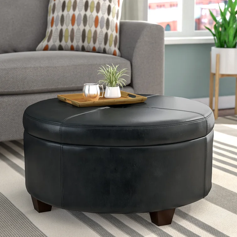 Baller 31.75'' Wide Faux Leather Tufted Round Storage Ottoman with Storage