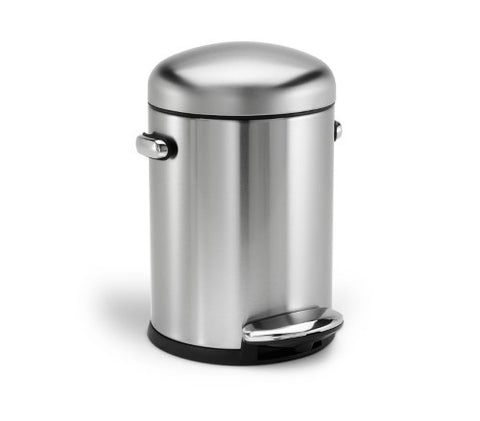 simplehuman Round Retro Step Trash Can, Stainless Steel