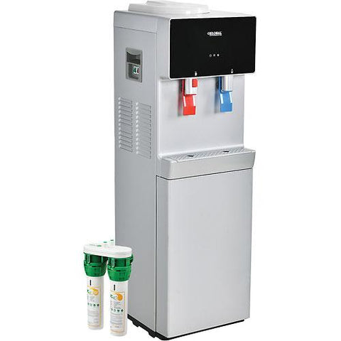 Global Bottleless Water Cooler, Hot & Cold With Filtration, Silver/Black Color Finish